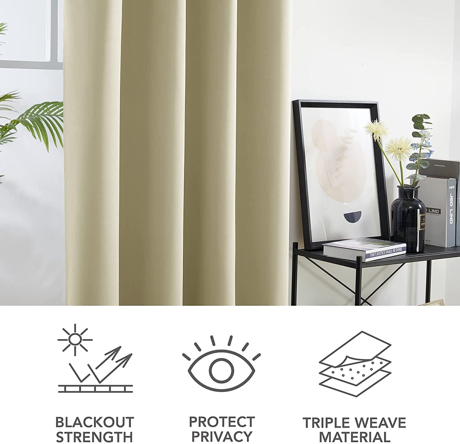 Eyelet Curtains with Tie Backs – Opaque Short Blackout Curtains for Living Room and Bedroom