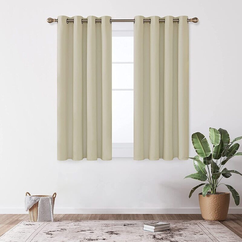 Eyelet Curtains with Tie Backs – Opaque Short Blackout Curtains for Living Room and Bedroom