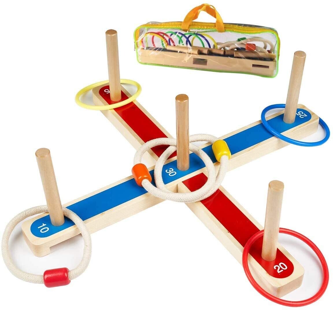 Ring Toss Game for Kids and Adults, 5 Pcs Wooden Rope Quoits