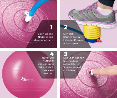 Gymnastic Ball With Free Exercise Poster Incl. Air Pump BPA-Free Seat Ball Anti-Burst Yoga Ball 300 kg Fitness Yoga Core