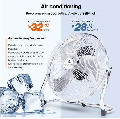 Floor Fan 100W 40cm Powerful Wind Machine with Adjustable Speed and Oscillation for Home and Office Cooling