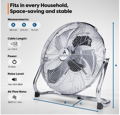 Floor Fan 100W 40cm Powerful Wind Machine with Adjustable Speed and Oscillation for Home and Office Cooling