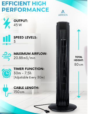 Tower Fan 45 W with Remote Control Pedestal Fan