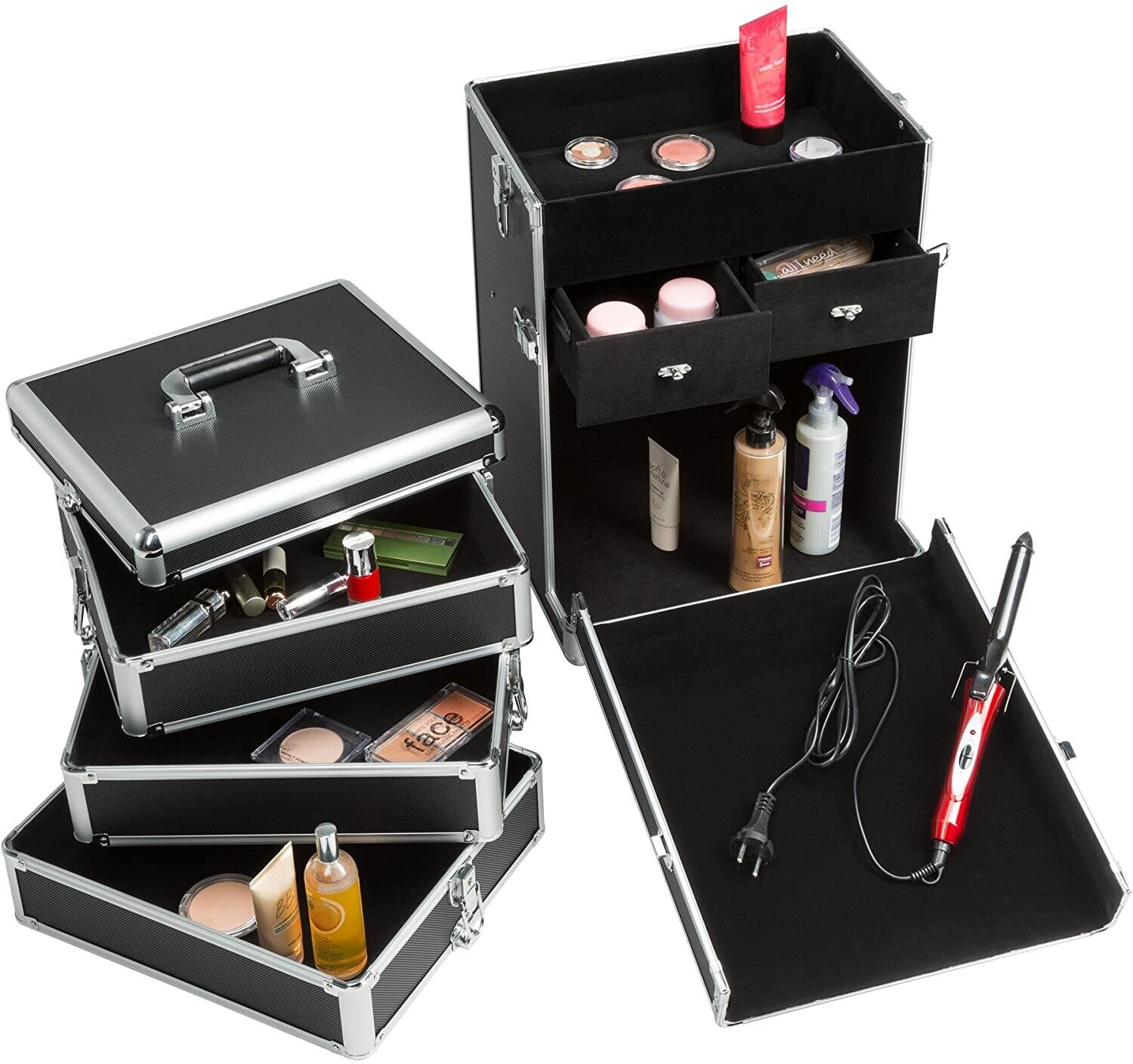 Cosmetics Makeup Beauty Case Trolley with Multiple Compartments, Rolling Organizer in Different Colours