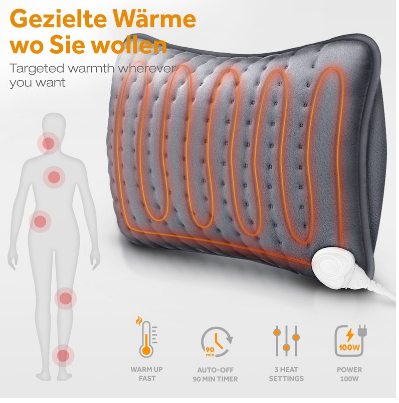 Electric Heating Pad with Filling 100W – Soothing Pain Relief for Back, Shoulder, and Neck with Adjustable Heat Settings