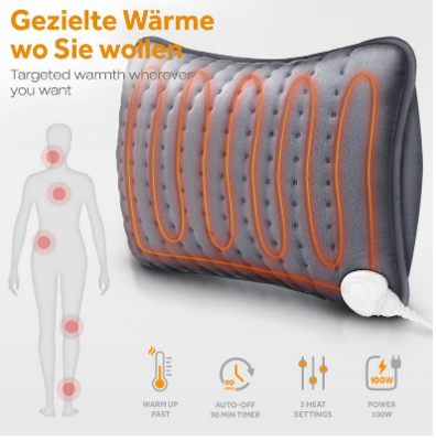 Electric Heating Pad with Filling 100W – Soothing Pain Relief for Back, Shoulder, and Neck with Adjustable Heat Settings