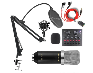 800W Microphone Condenser Sound Recording Kit With V8 Sound Card For Radio Mic- A
