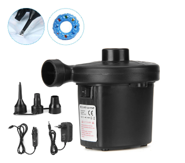 Electric Air Pump with 3 nozzles, ideal for inflating cushions, air mattresses, swimming rings, and boats.