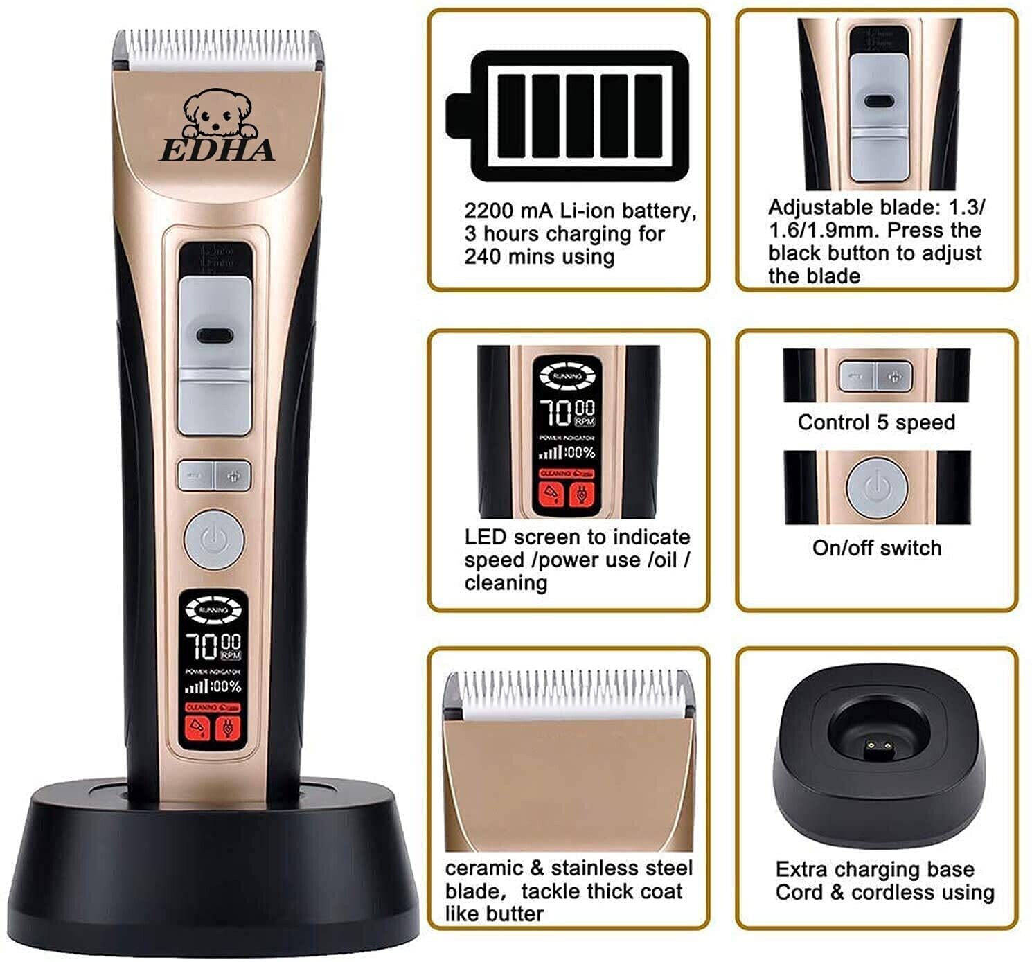 Dog Clipper Pet Hair Trimmer Kit – Professional Grooming Kit for Dogs, Cats, and Pets with Adjustable Blades and Quiet Operation