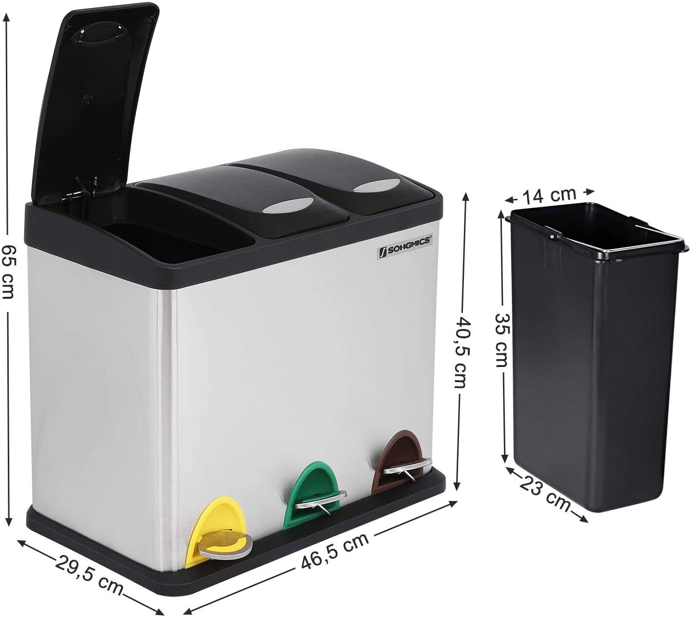 Kitchen Waste Bin 3-in-1 24 Litre Rubbish Separator Pedal Bin Metal Waste
