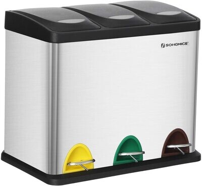 Kitchen Waste Bin 3-in-1 24 Litre Rubbish Separator Pedal Bin Metal Waste