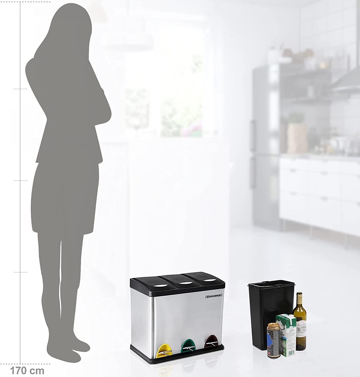 Kitchen Waste Bin 3-in-1 24 Litre Rubbish Separator Pedal Bin Metal Waste