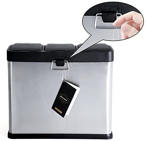 Kitchen Waste Bin 3-in-1 24 Litre Rubbish Separator Pedal Bin Metal Waste