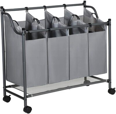 Laundry Hamper with 4 Removable Fabric Pockets Laundry Bin on Wheels