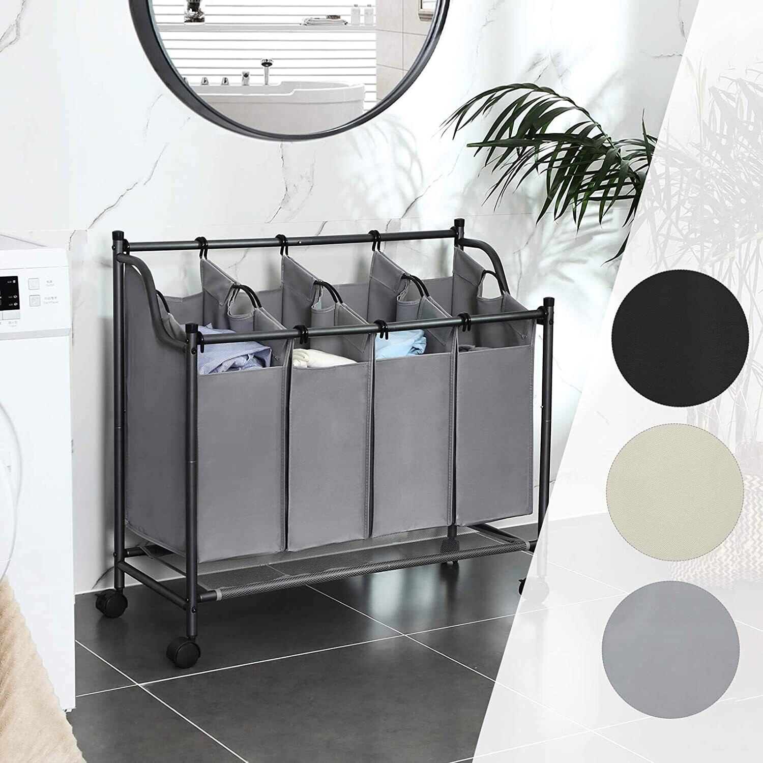 Laundry Hamper with 4 Removable Fabric Pockets Laundry Bin on Wheels
