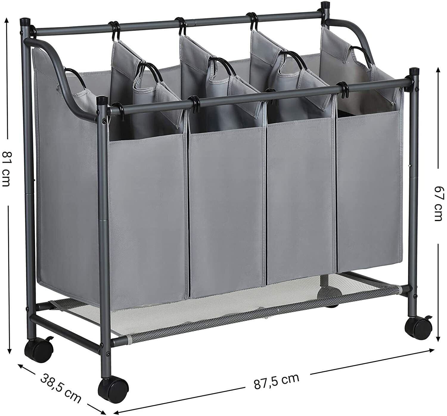 Laundry Hamper with 4 Removable Fabric Pockets Laundry Bin on Wheels