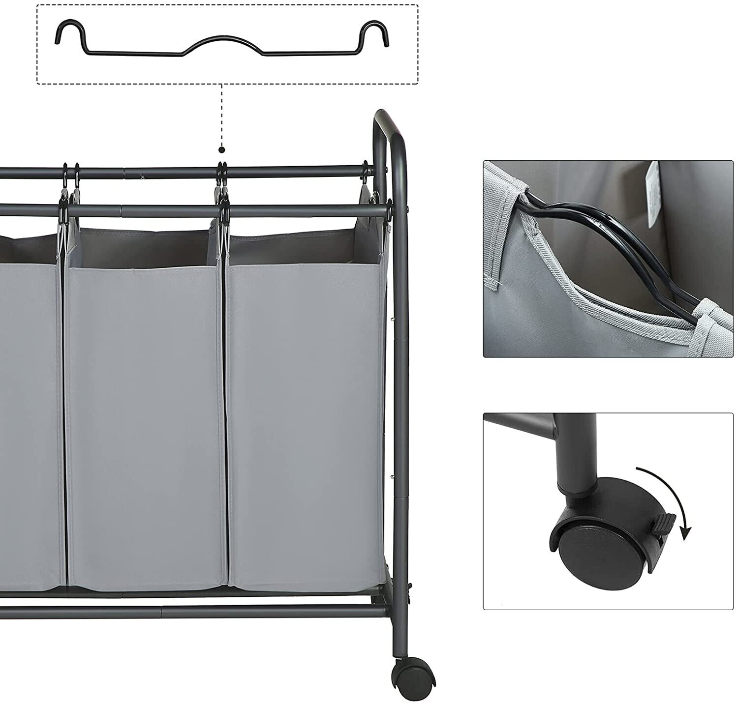 Laundry Hamper with 4 Removable Fabric Pockets Laundry Bin on Wheels