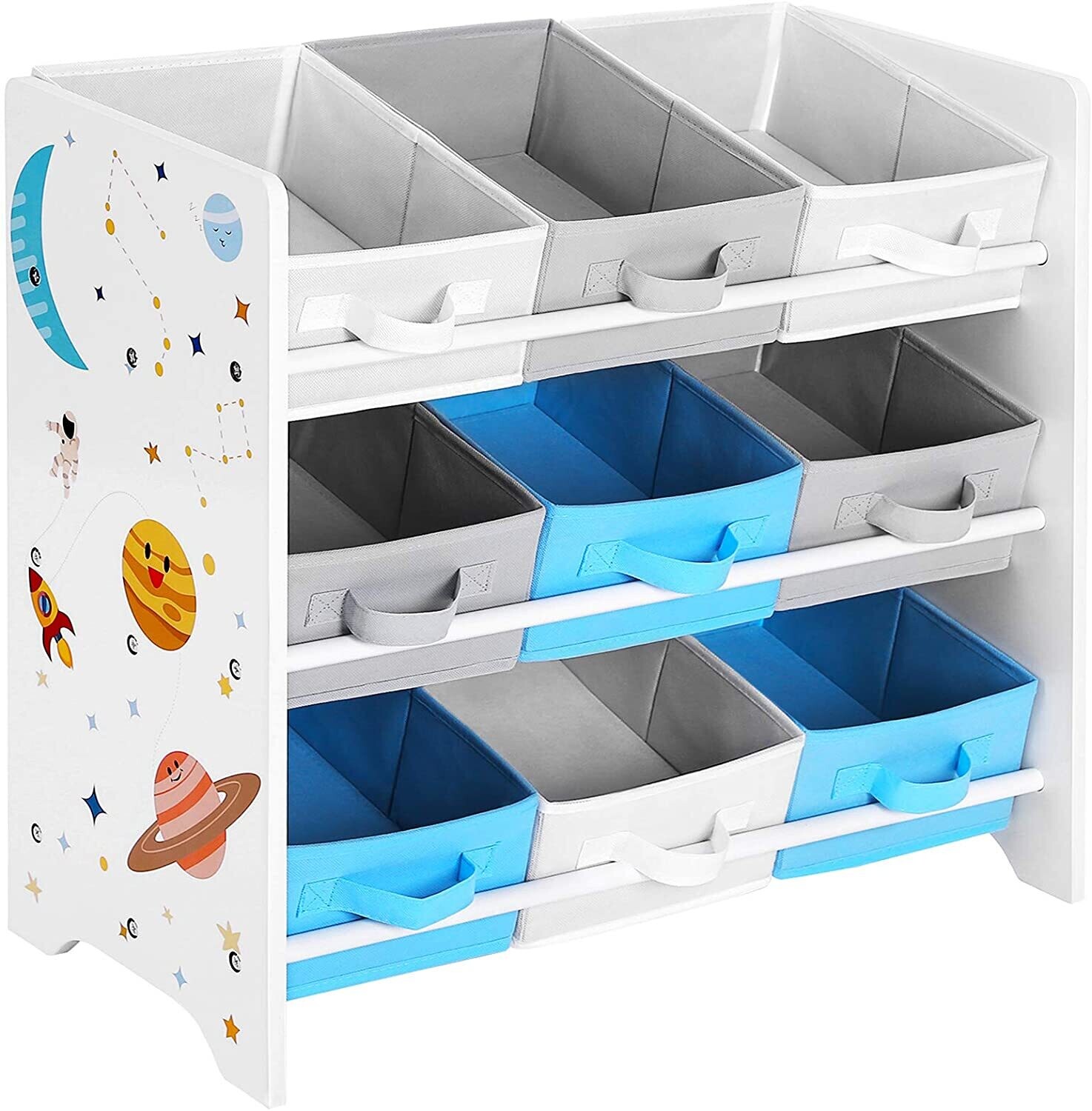 Children&#39;s Room Shelf Toy Organizer Bookcase with 9 Storage Boxes, Kids Room Storage Unit, Multi-Compartment Book and Toy Organizer for Toddlers