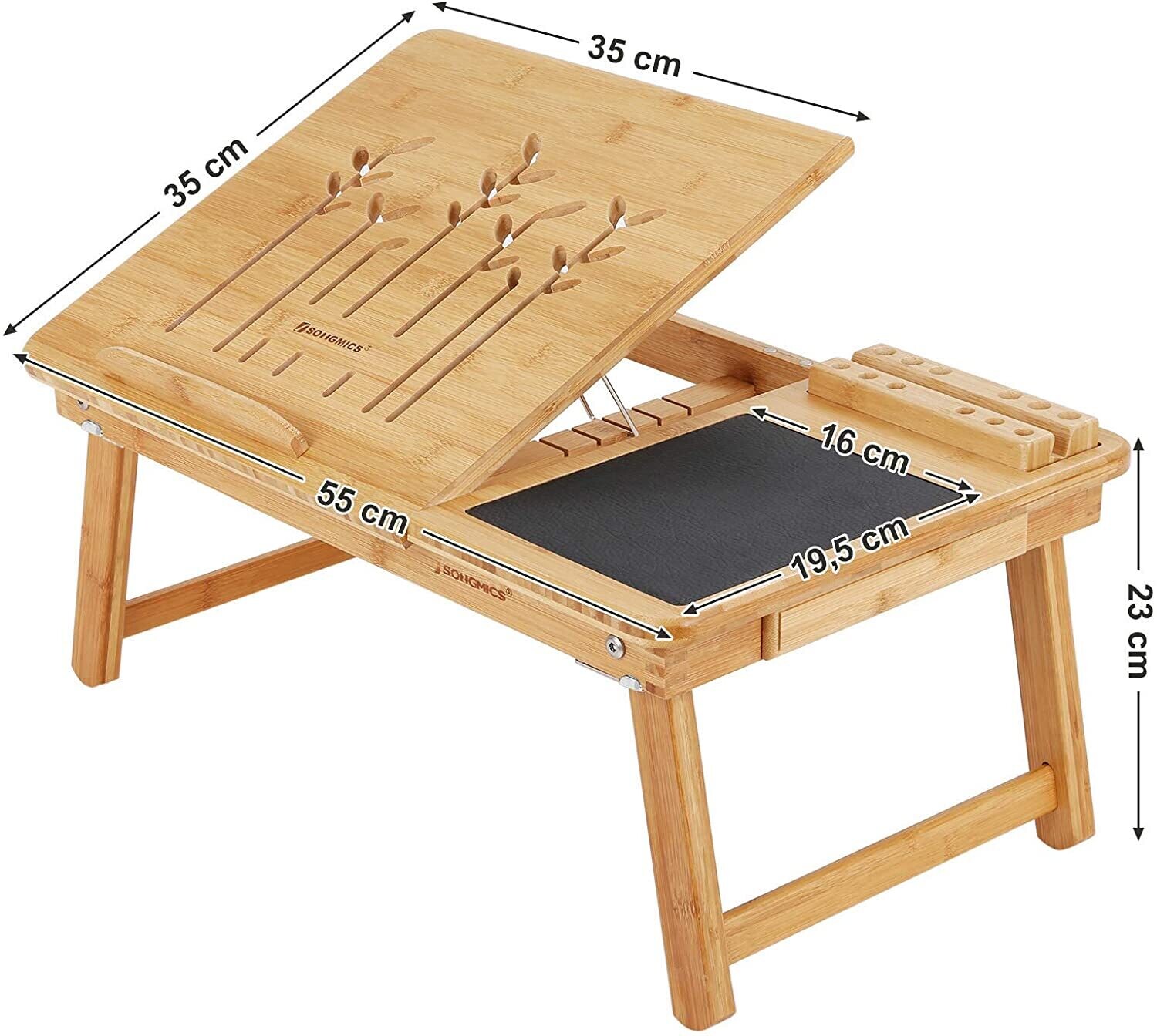 Folding Laptop Table for Sofa or Bed with Mobile Phone Holder, Pen Holder, and Convenient Drawer Storage