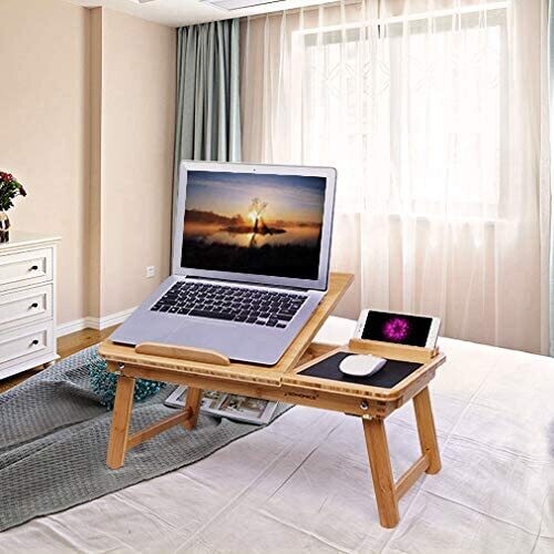 Folding Laptop Table for Sofa or Bed with Mobile Phone Holder, Pen Holder, and Convenient Drawer Storage