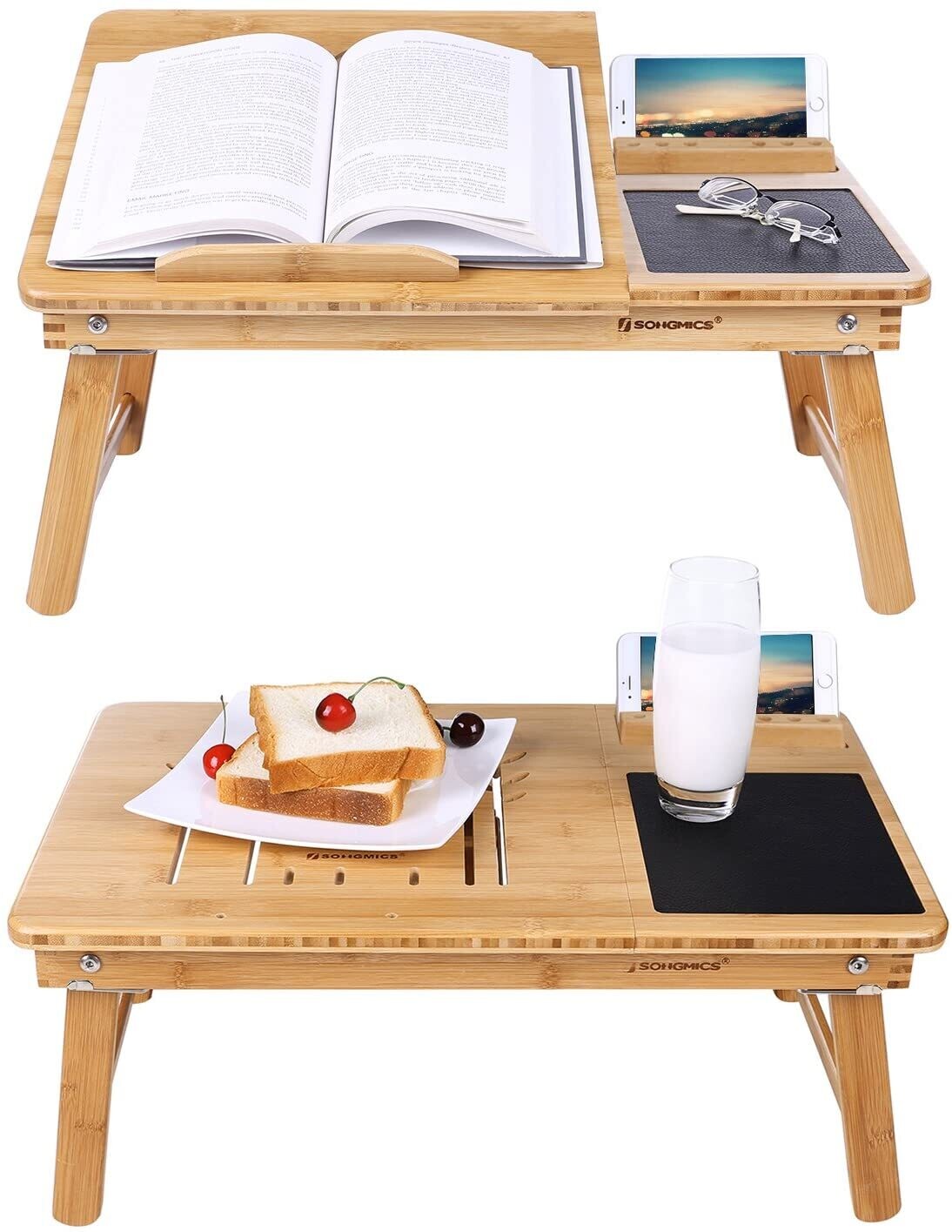 Folding Laptop Table for Sofa or Bed with Mobile Phone Holder, Pen Holder, and Convenient Drawer Storage