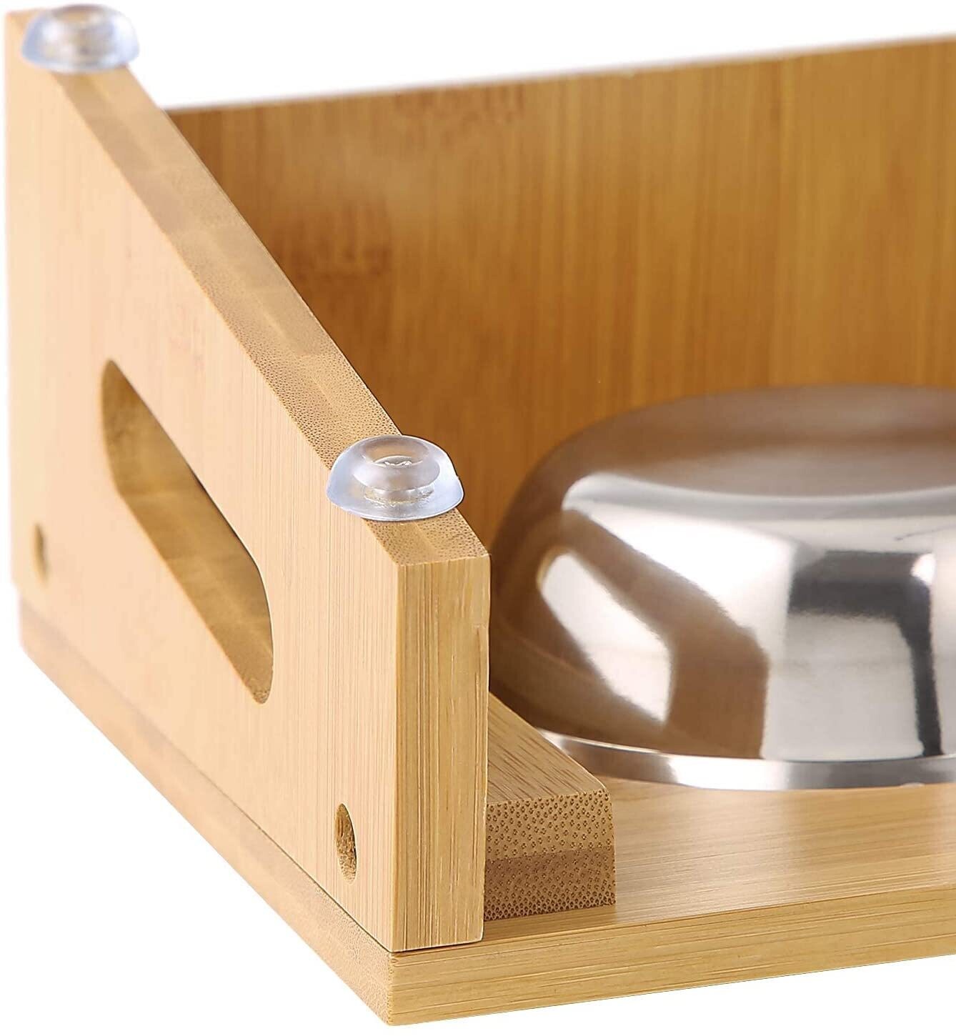 Bowl with Bamboo Frame and 2 Feeding Bowls for Dogs &amp; Cats – Elevated Design for Comfortable Feeding, Non-Slip Base, and Eco-Friendly Bamboo Stand