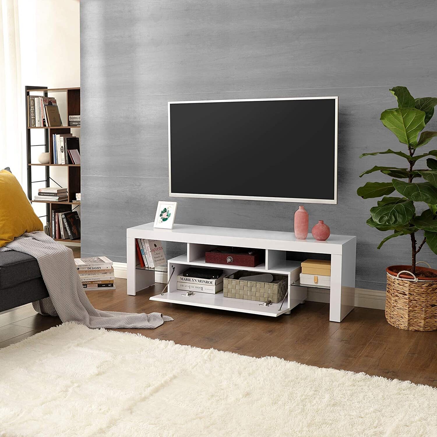 Large TV Cabinet &amp; Lowboard for Living Room with LED Lighting