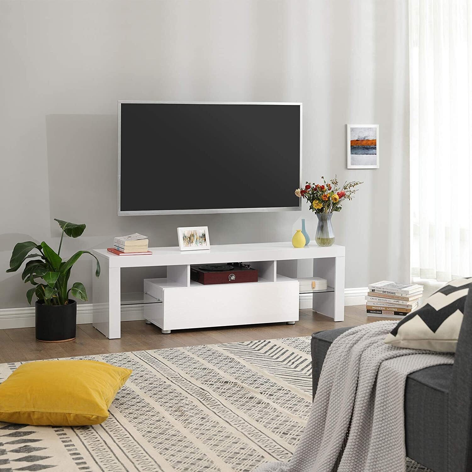 Large TV Cabinet &amp; Lowboard for Living Room with LED Lighting