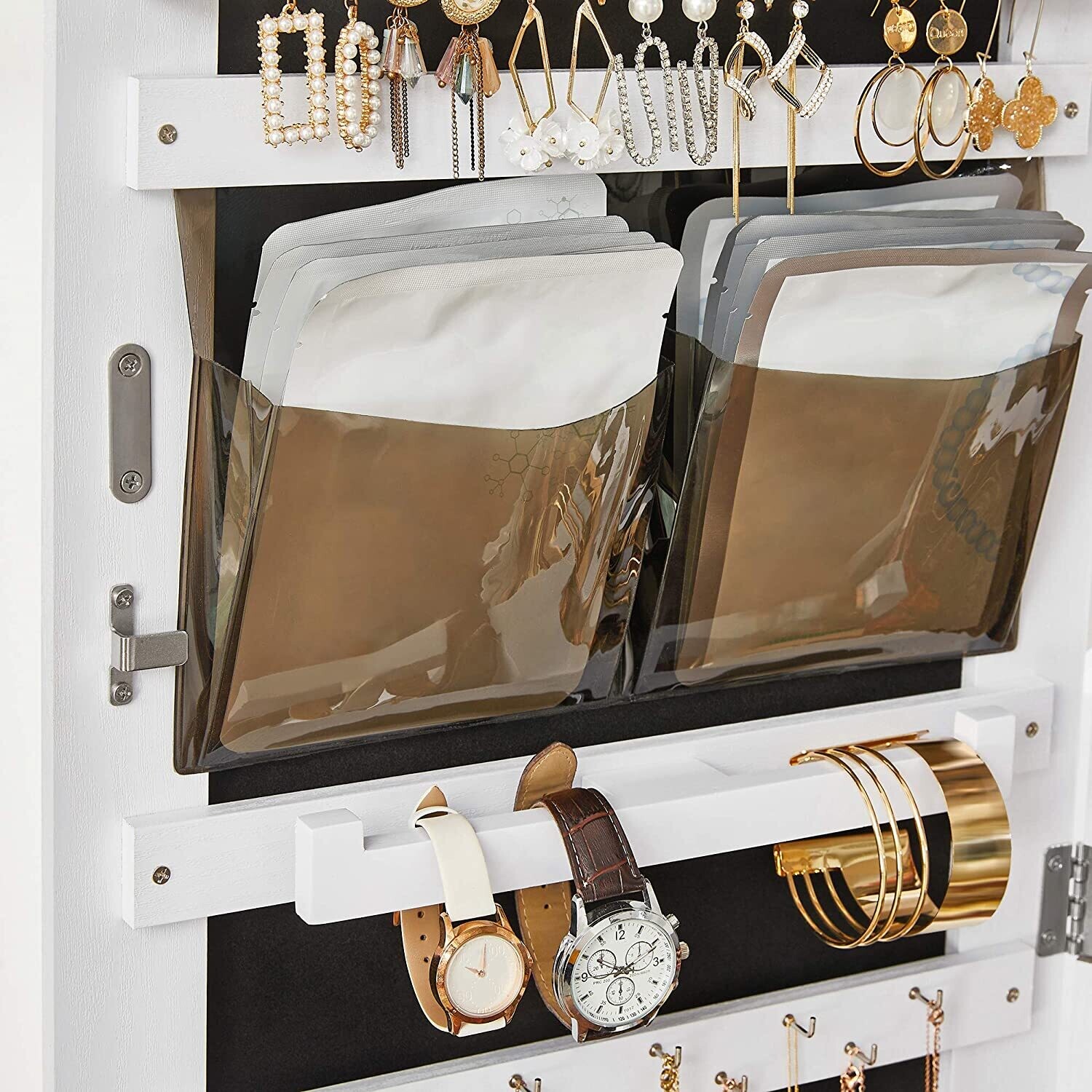 Jewellery Cabinet with Full Body Mirror, Lockable Organiser, Drawer &amp; Wheels for Convenient Storage and Stylish Display