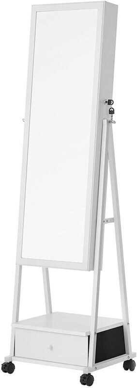 Jewellery Cabinet with Full Body Mirror, Lockable Organiser, Drawer &amp; Wheels for Convenient Storage and Stylish Display