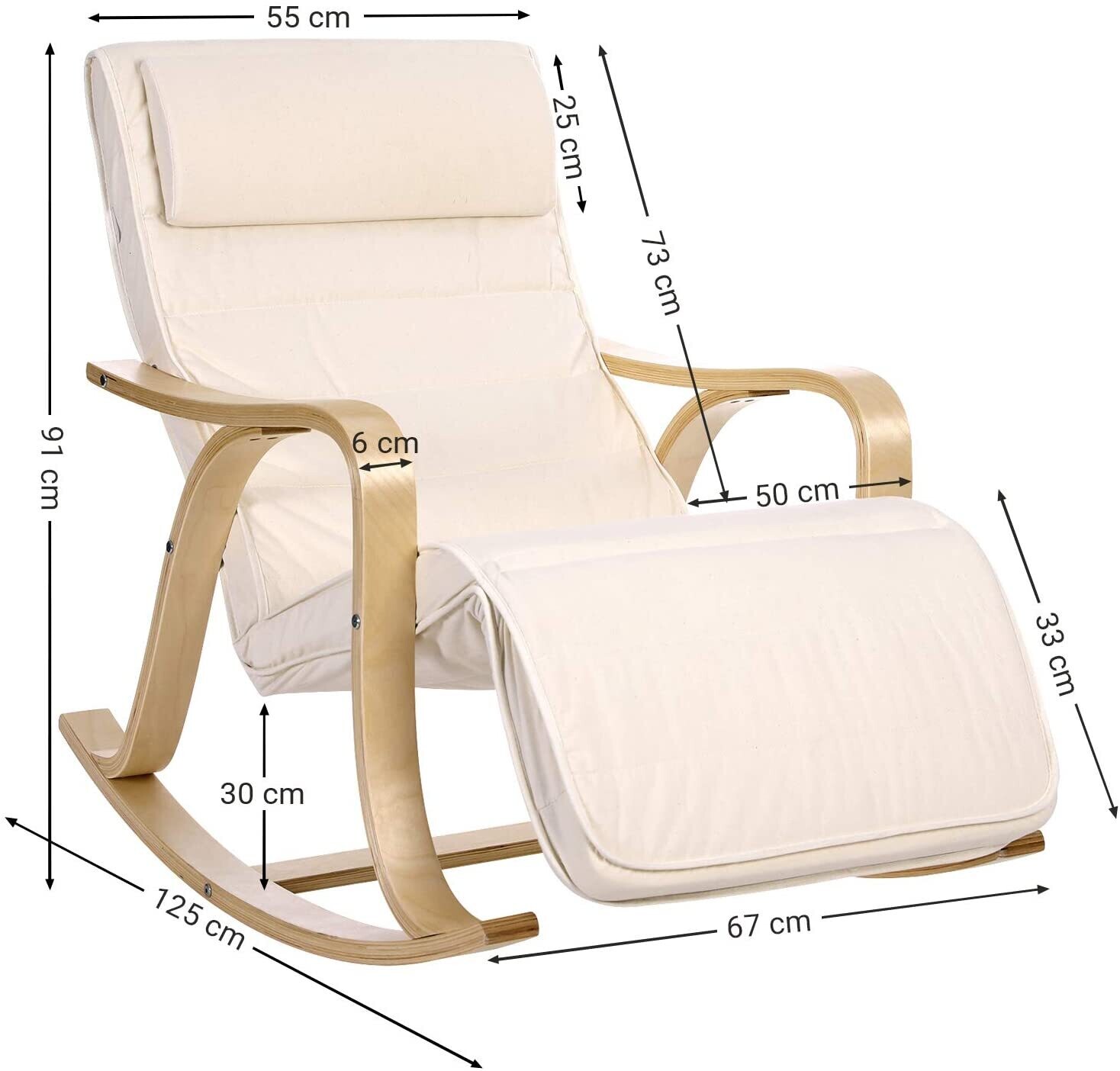 Rocking Chair, Recliner, 5-Way Adjustable Calf Support