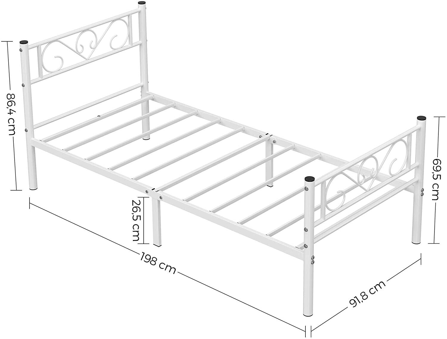 Single Bed Frame, Fits 90 x 190 cm Mattress