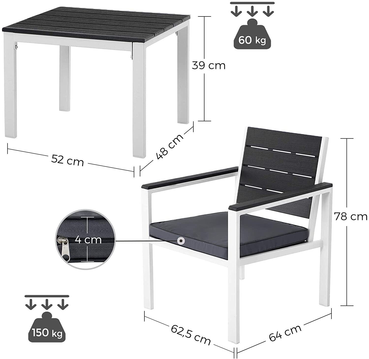 Set of 3 Garden Furniture 2 Chairs 1 Garden