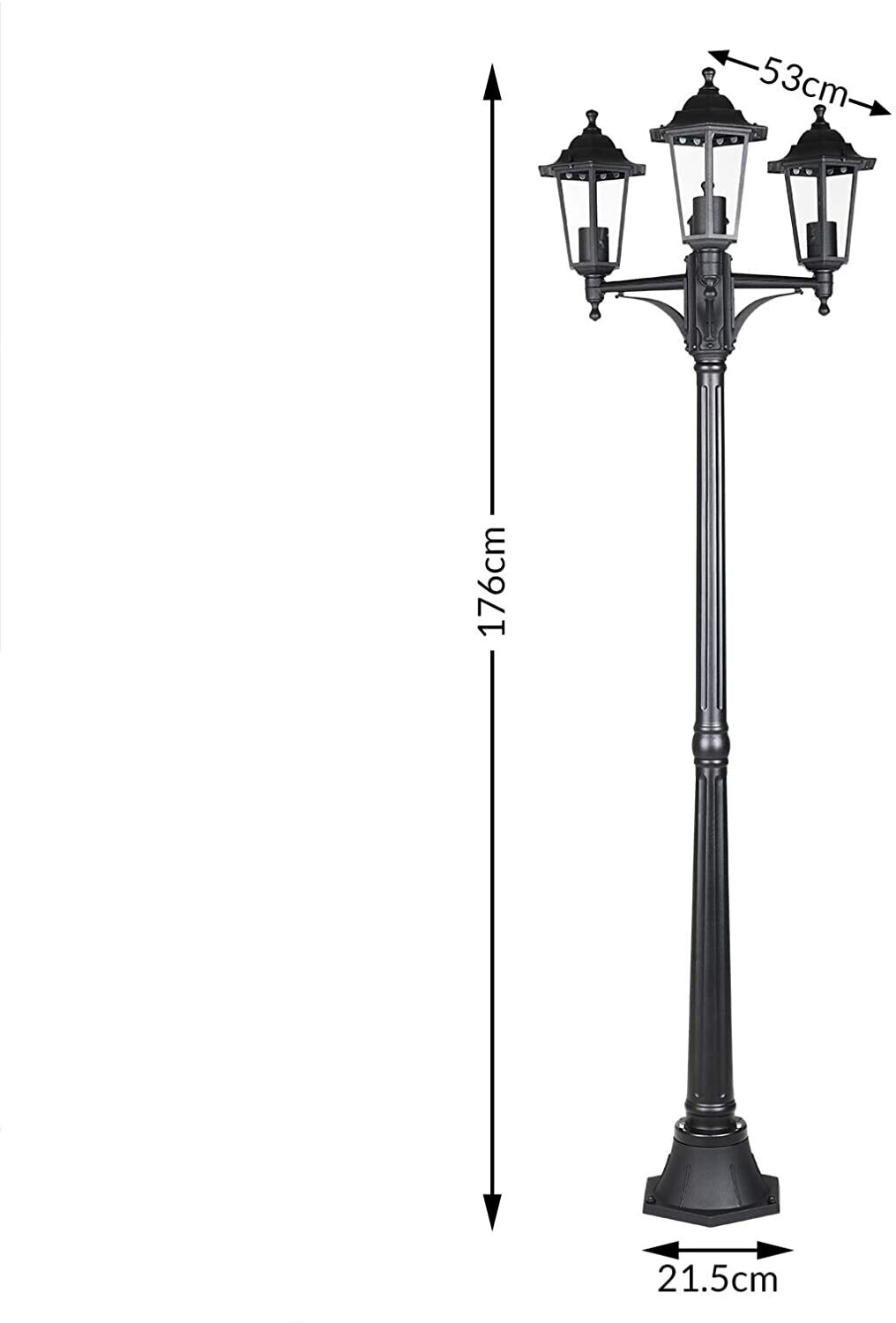 Garden Lantern with 3 Bulbs, 176 cm Height, IP44 Weatherproof Outdoor Lighting for Pathways and Patios