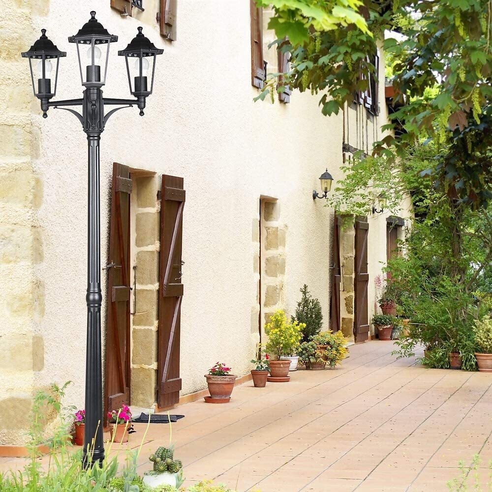 Garden Lantern with 3 Bulbs, 176 cm Height, IP44 Weatherproof Outdoor Lighting for Pathways and Patios