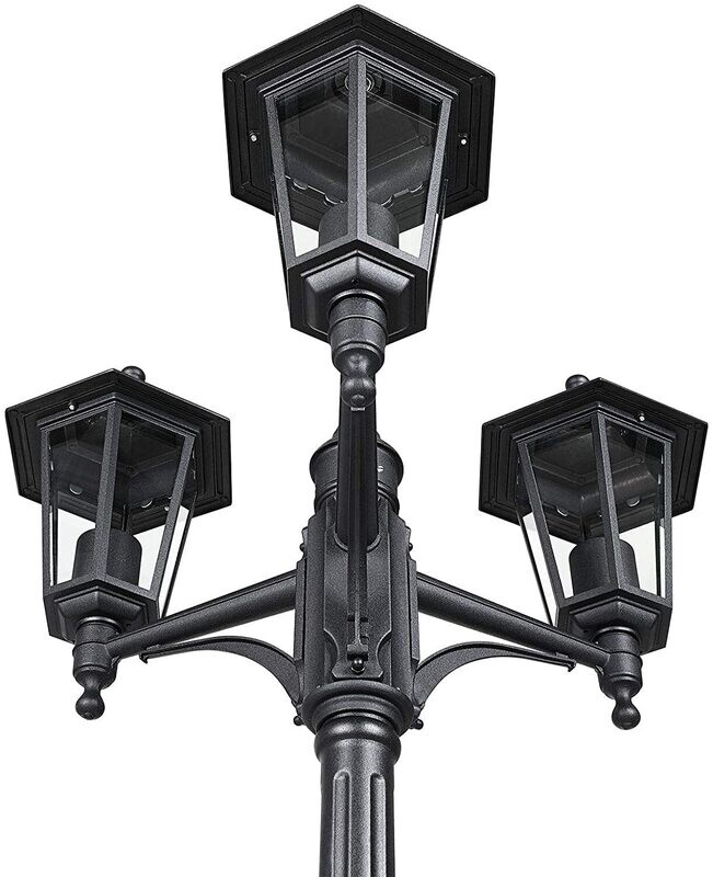 Garden Lantern with 3 Bulbs, 176 cm Height, IP44 Weatherproof Outdoor Lighting for Pathways and Patios