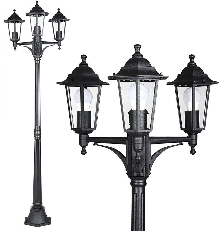 Garden Lantern with 3 Bulbs, 176 cm Height, IP44 Weatherproof Outdoor Lighting for Pathways and Patios