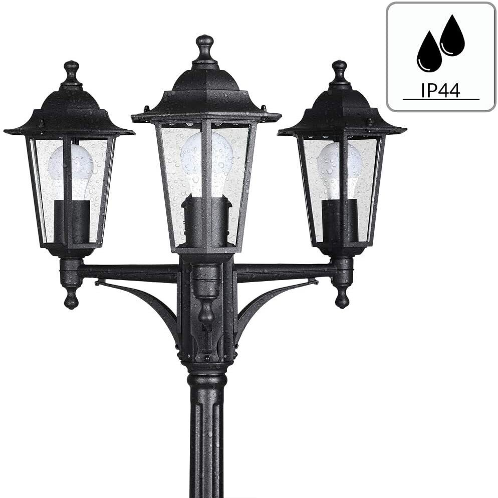 Garden Lantern with 3 Bulbs, 176 cm Height, IP44 Weatherproof Outdoor Lighting for Pathways and Patios
