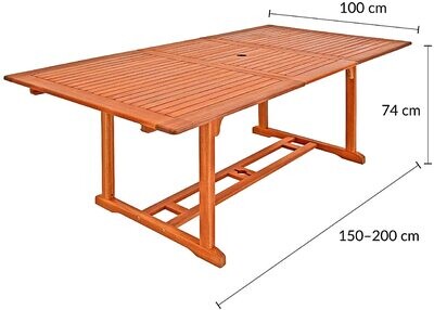 Wood Extendable 150-200 cm Weatherproof Garden Patio Table Dining Table