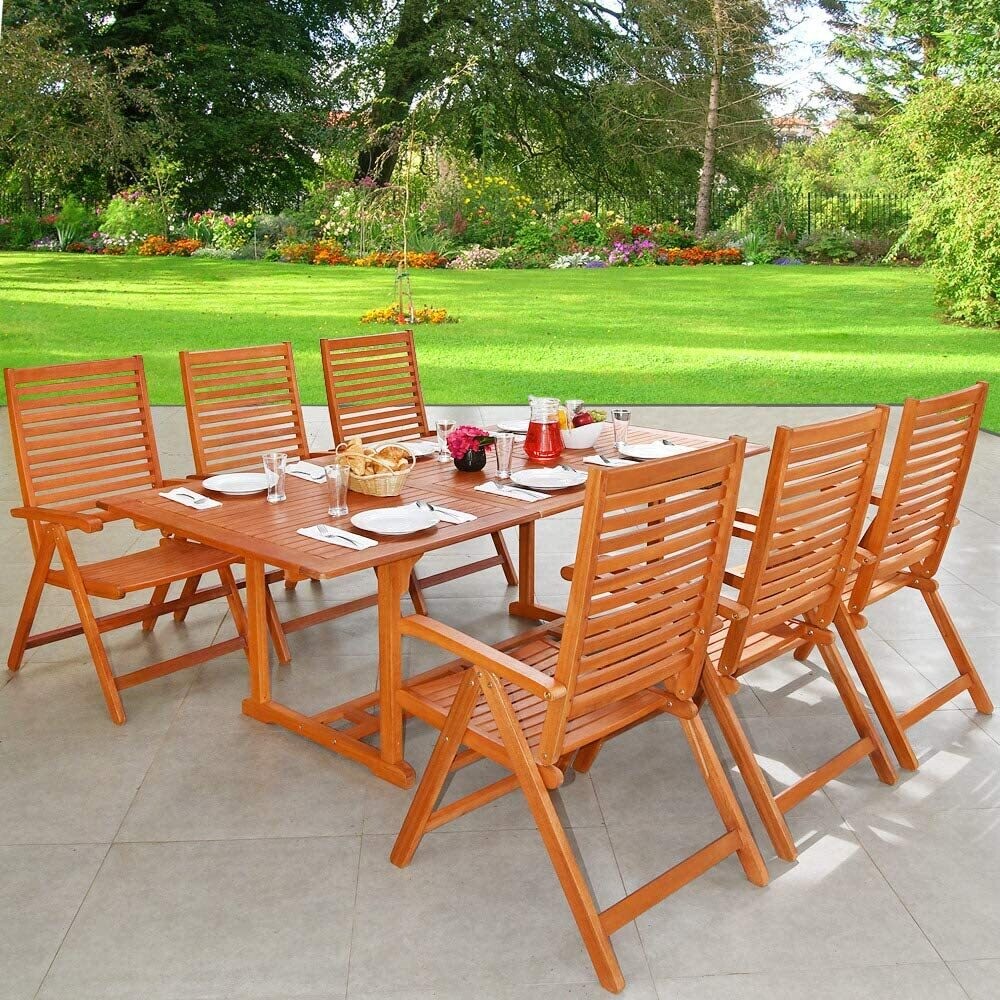 Wood Extendable 150-200 cm Weatherproof Garden Patio Table Dining Table