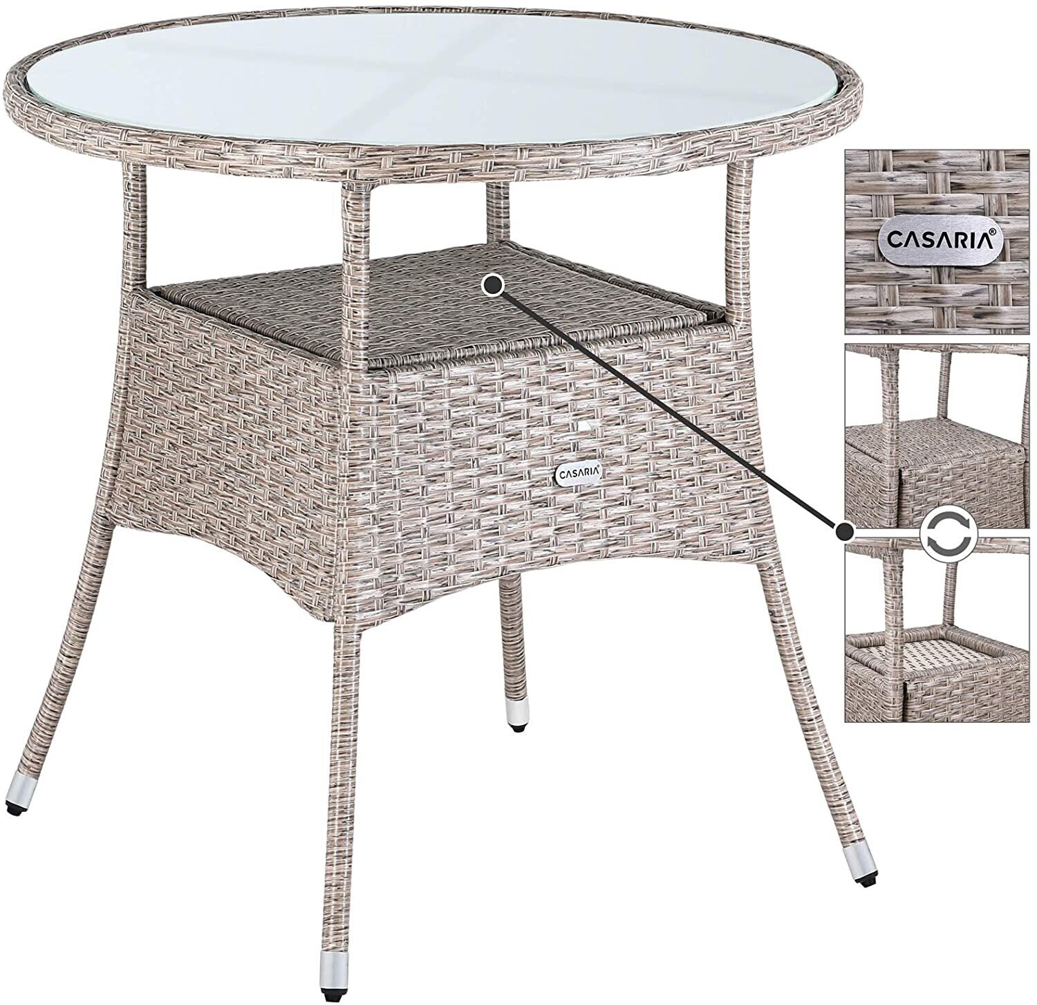 Polyrattan Side Table/Garden Table with Frosted Glass