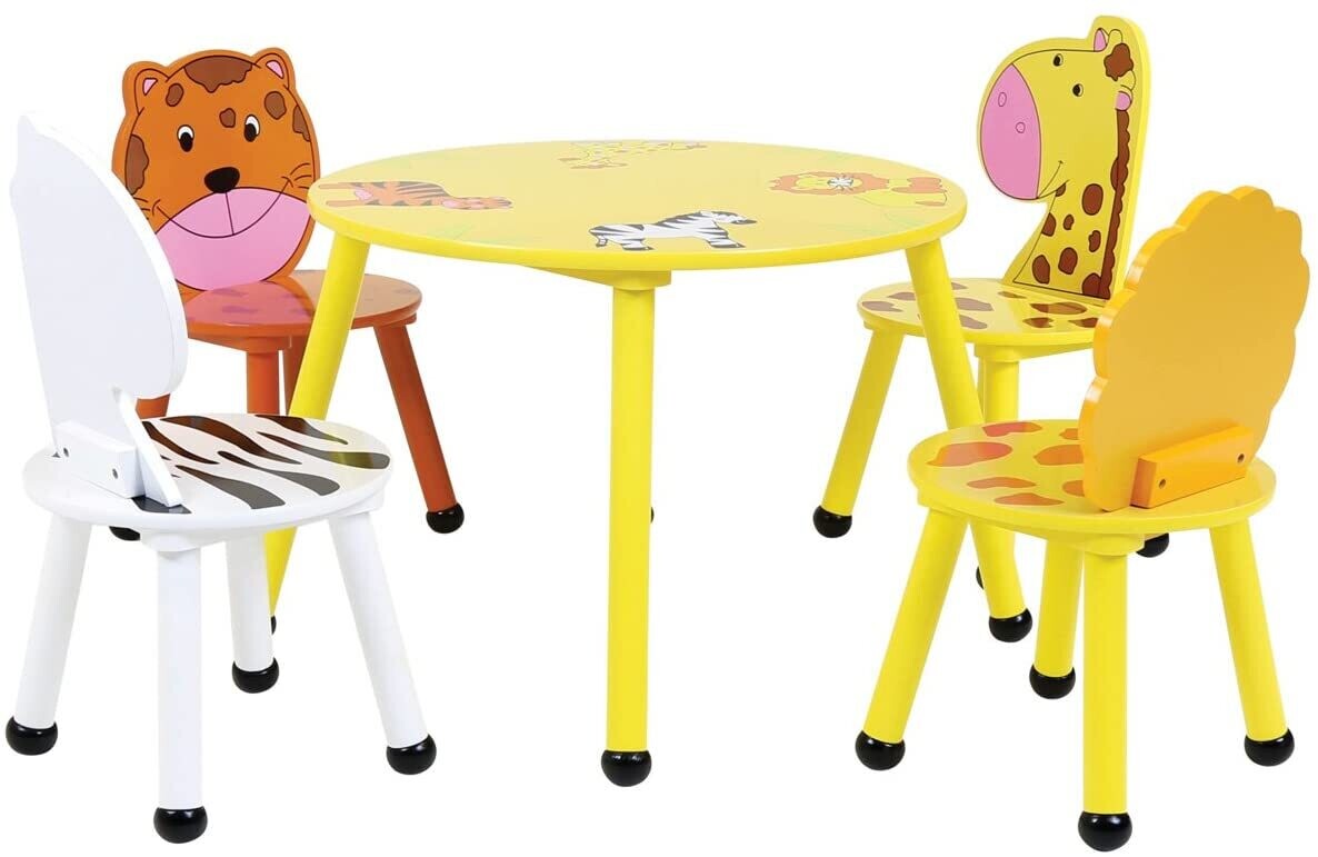 Wood Safari Table & Chairs 4 Chairs Set Childrens Furniture