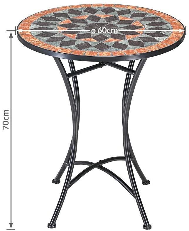 Table Terracotta Mosaic Table Diameter 60 cm Height 70 cm Powder-Coated