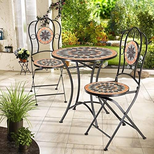 Table Terracotta Mosaic Table Diameter 60 cm Height 70 cm Powder-Coated