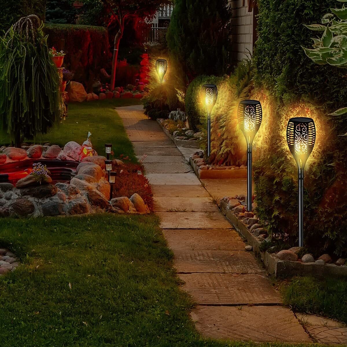 Set of 2 Weatherproof Garden Torches Solar
