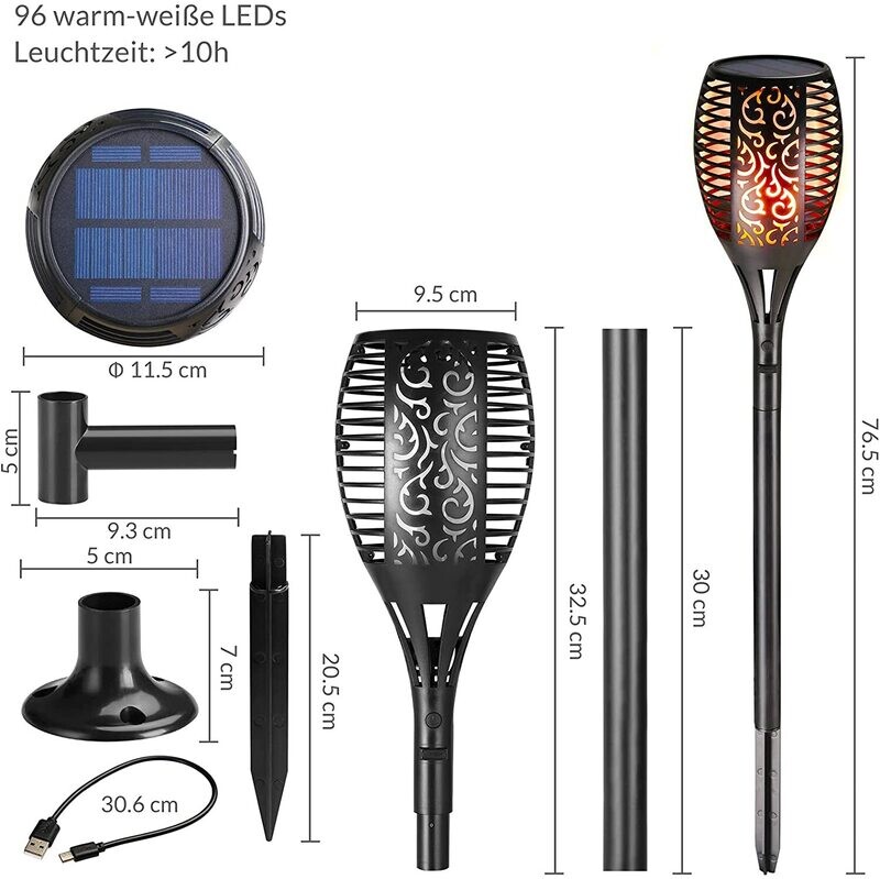 Set of 2 Weatherproof Garden Torches Solar