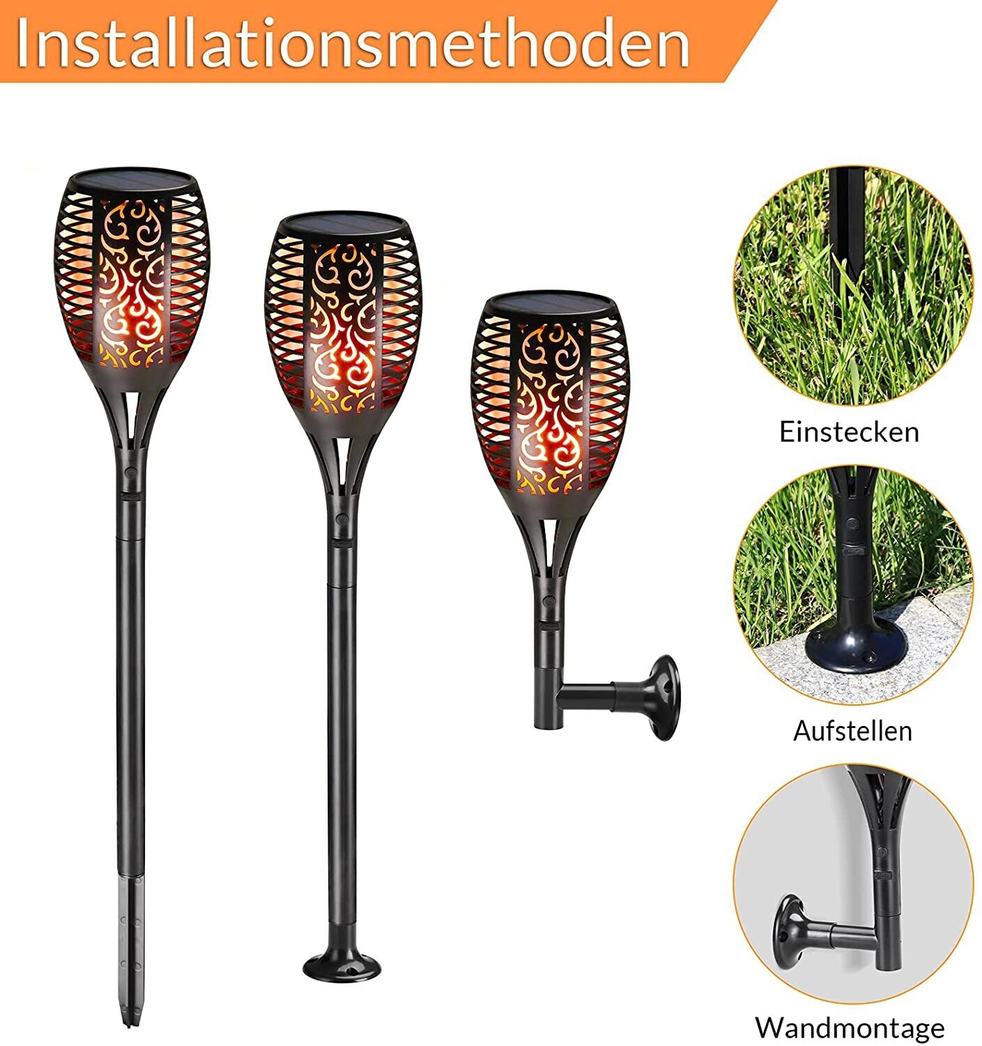 Set of 2 Weatherproof Garden Torches Solar
