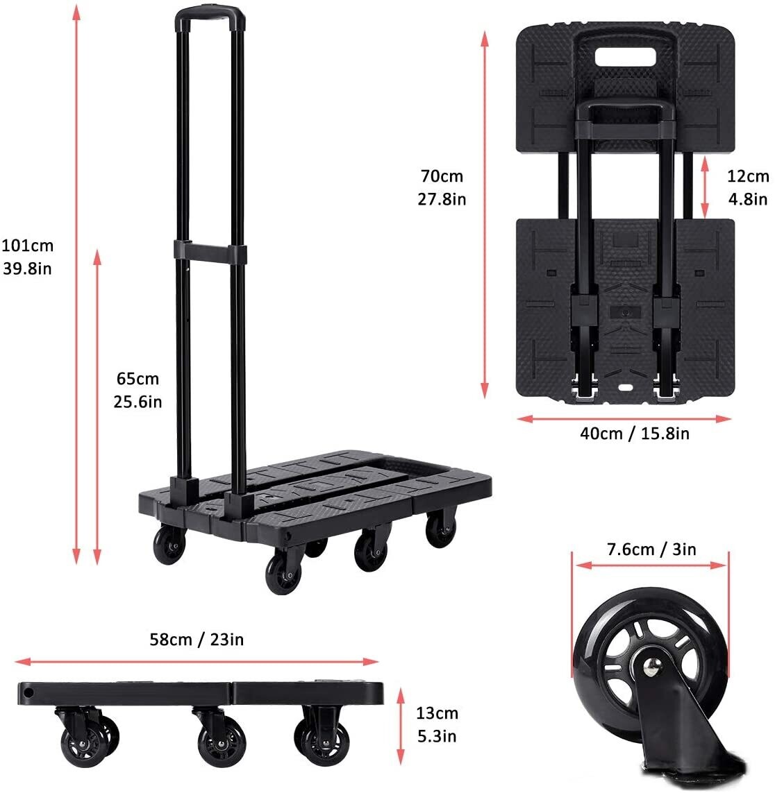 Heavy Duty Folding Hand Truck Trolley for Easy Transport of Heavy Loads, Collapsible Cart for Home, Office, and Industrial Use
