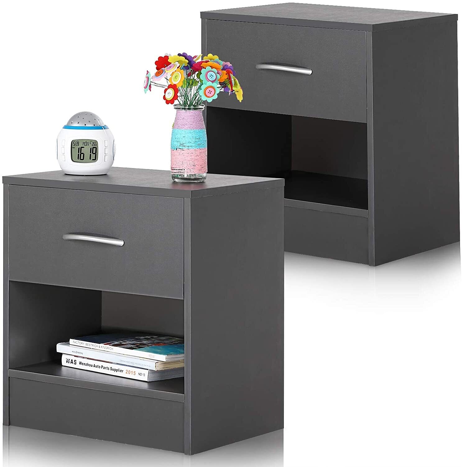 Nightstand 2-Piece Set – Bedroom Bedside Tables with Storage, Multi-Functional Coffee and End Tables for Household Furniture