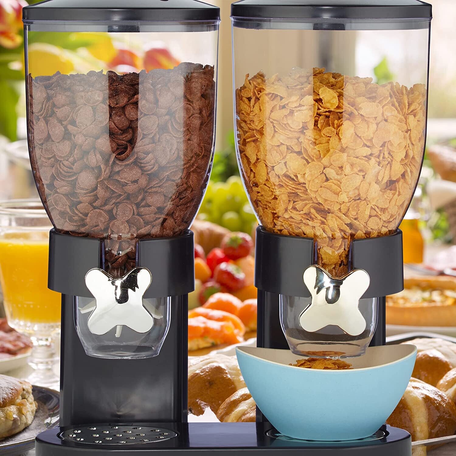 Double Cereal Dispenser with Portion Control – Airtight Dual Dispenser for Cereal, Snacks, and Dry Foods